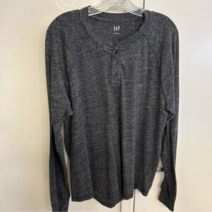 GAP Men's Dark Gray Long Sleeve Henley Shirt Three Button Size L